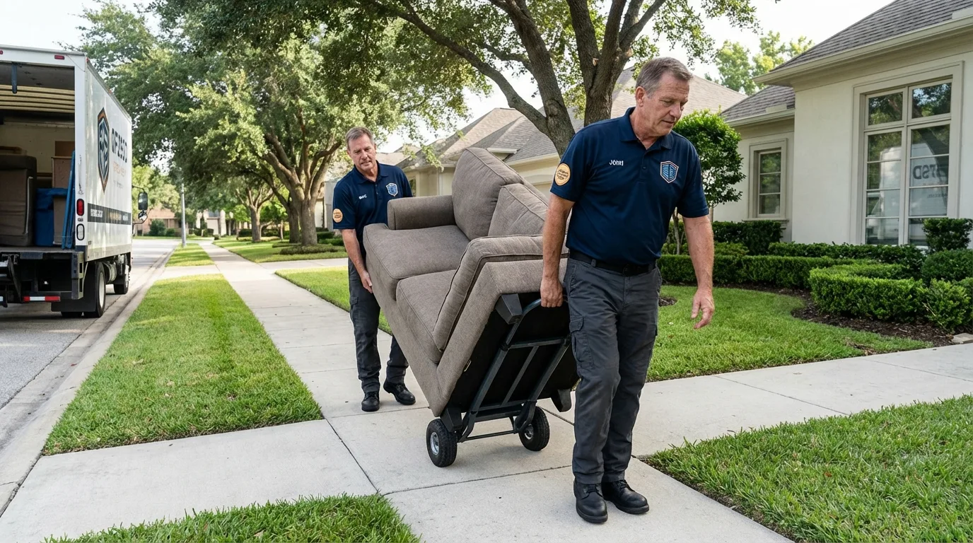 Local residential moving crew loading furniture in Orfordville, WI